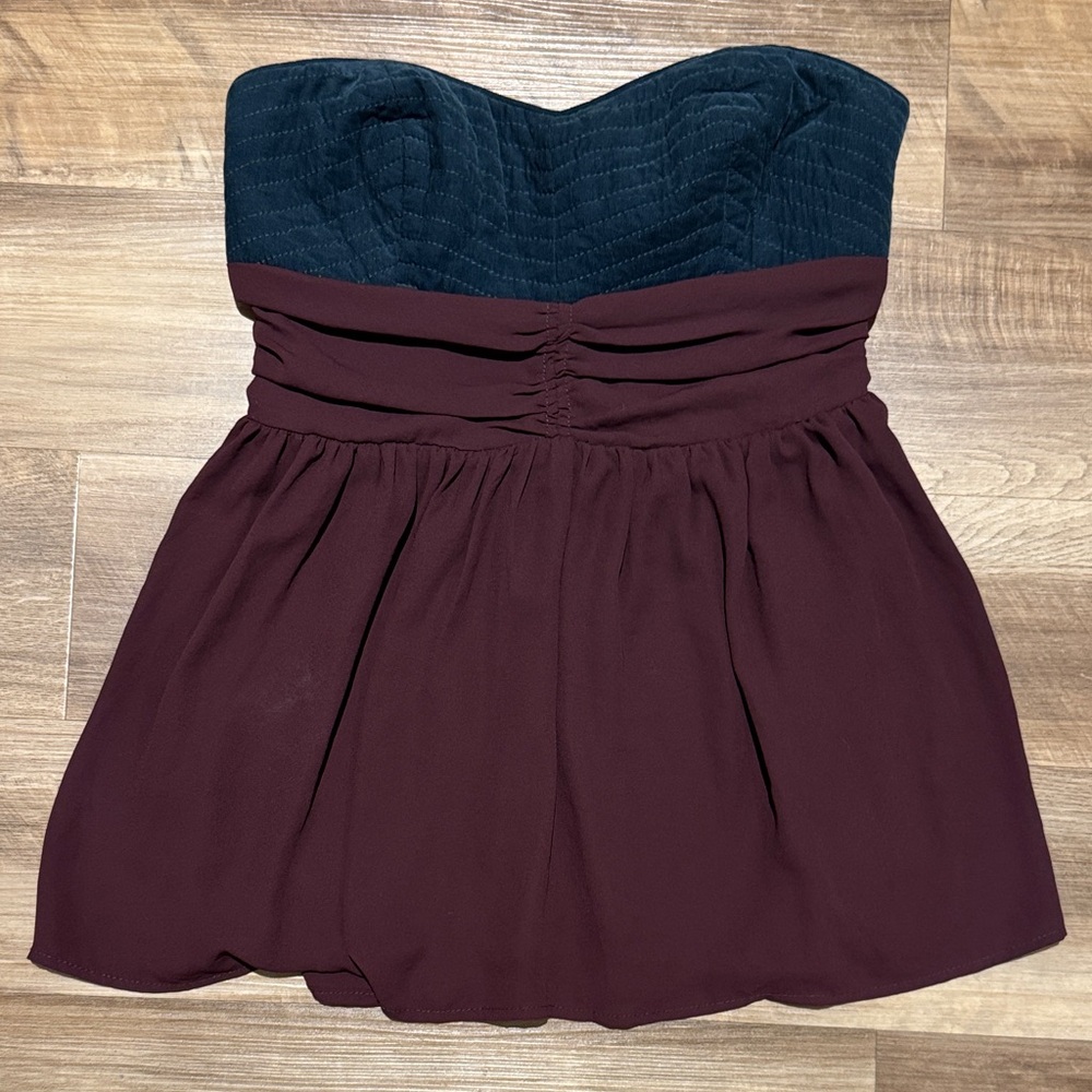 Maeve Teal and Burgundy Strapless Blouse